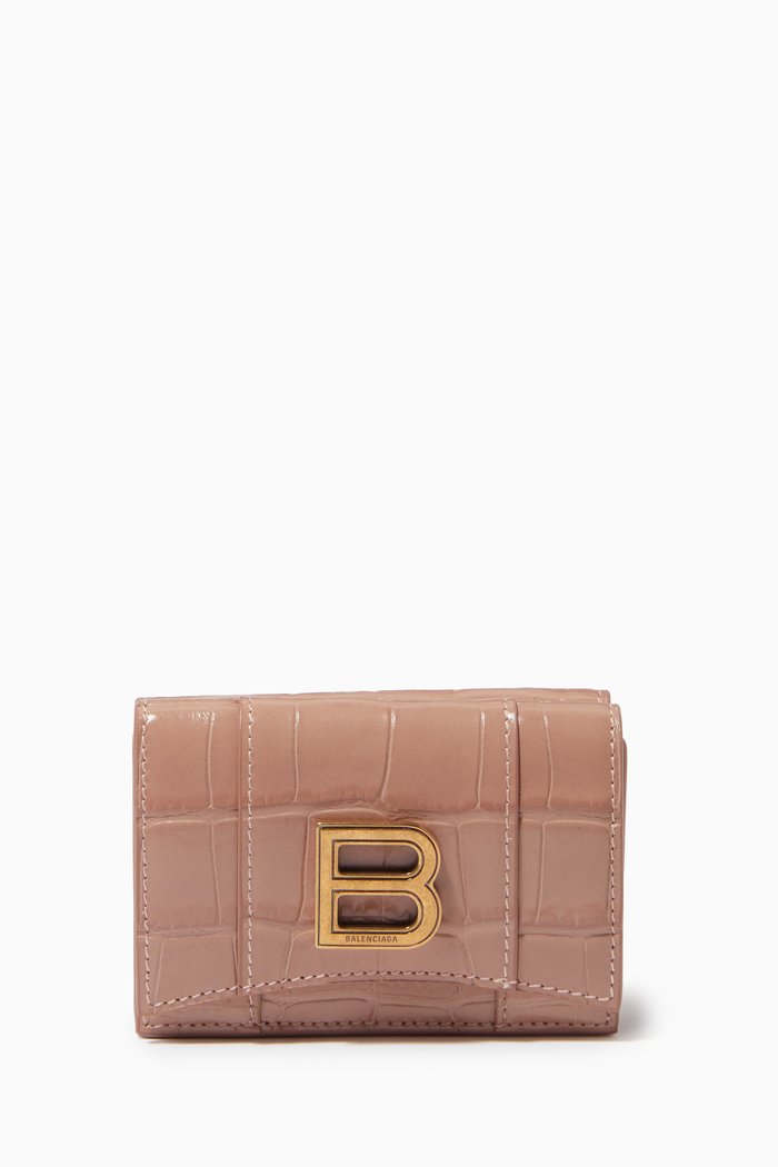 

Hourglass Mini Wallet in Shiny Crocodile Embossed Calfskin, Neutral