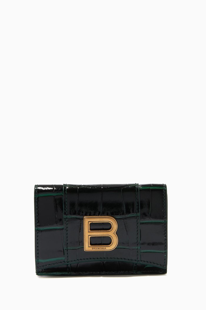 

Hourglass Mini Wallet in Shiny Crocodile Embossed Calfskin, Green