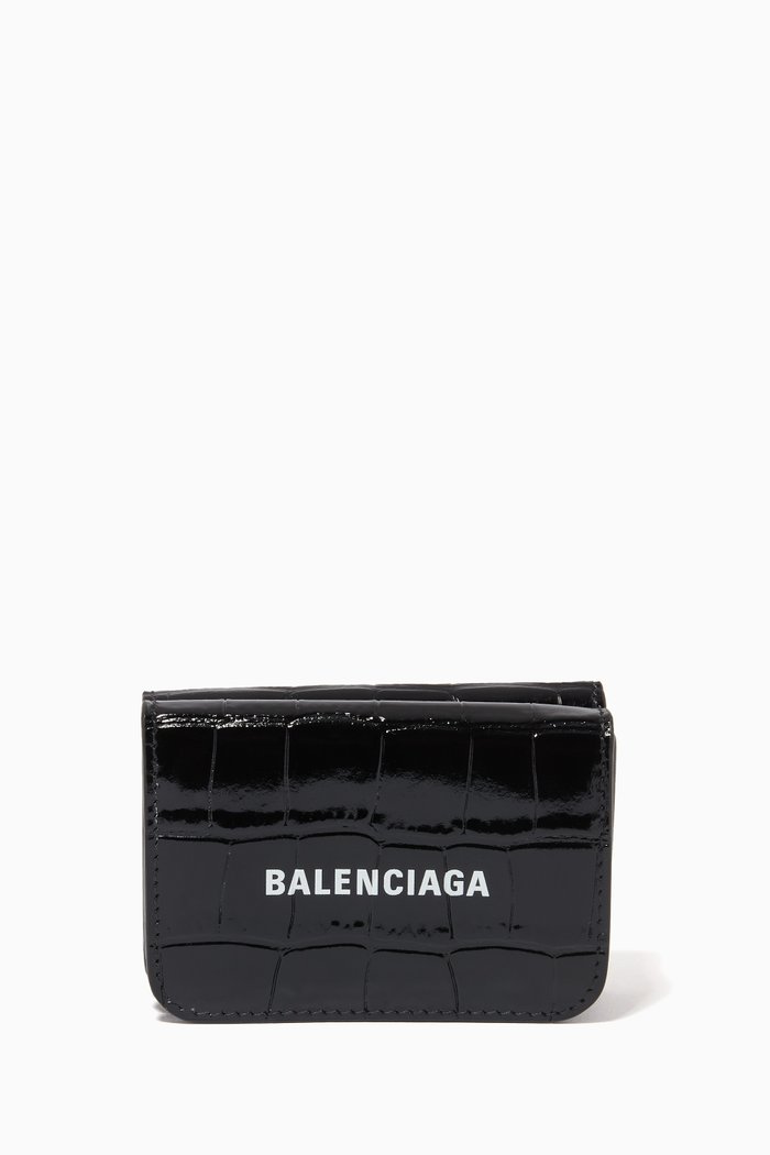 

Cash Mini Wallet in Shiny Croc-Embossed Calfskin, Black