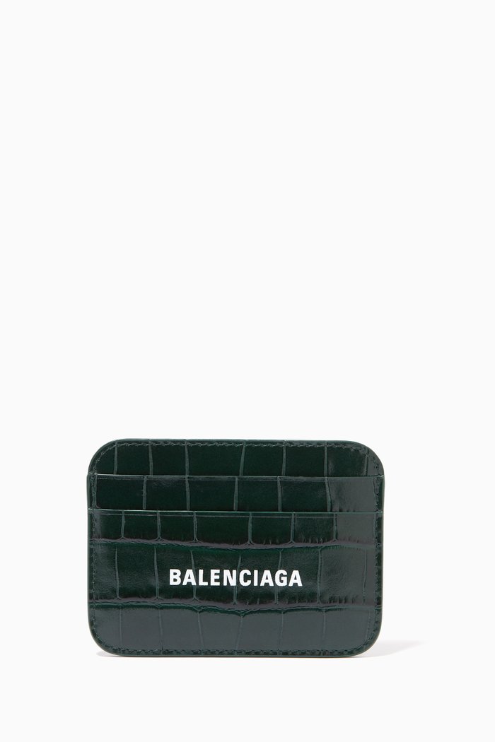 

Cash Card Holder in Shiny Crocodile Embossed Calfskin, Green