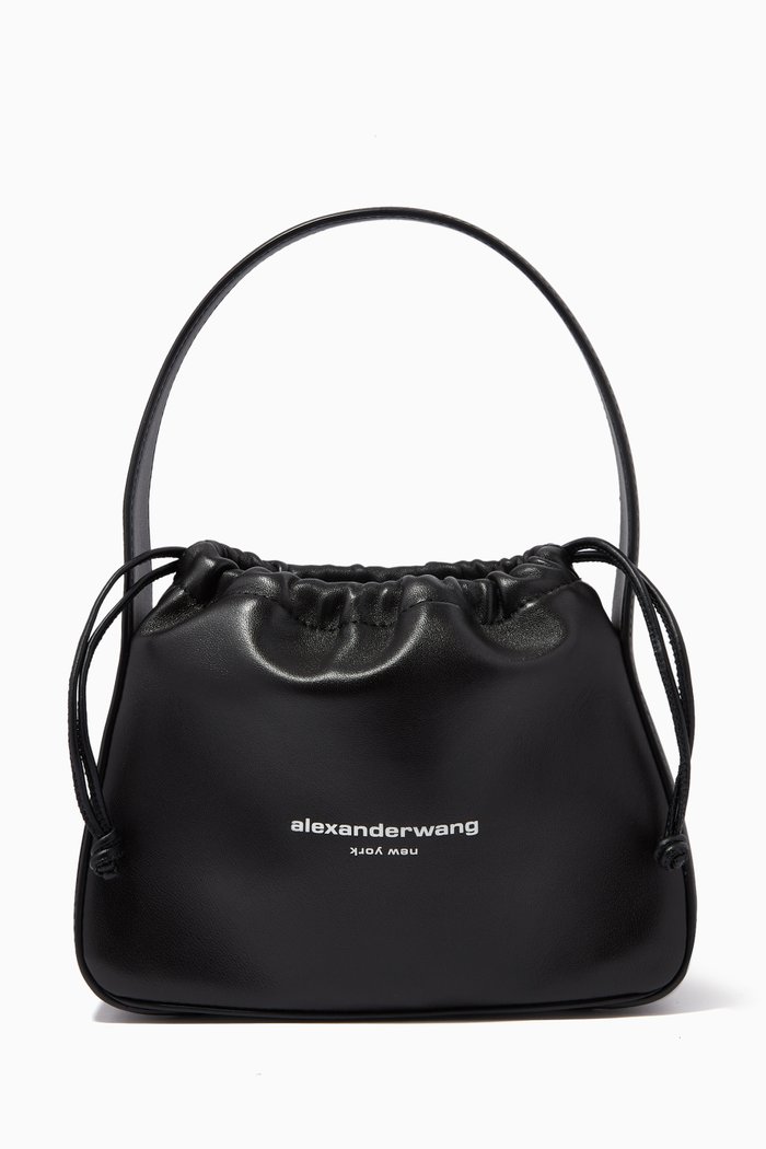 

Small Ryan Shoulder Bag in Satin & Leather, Black