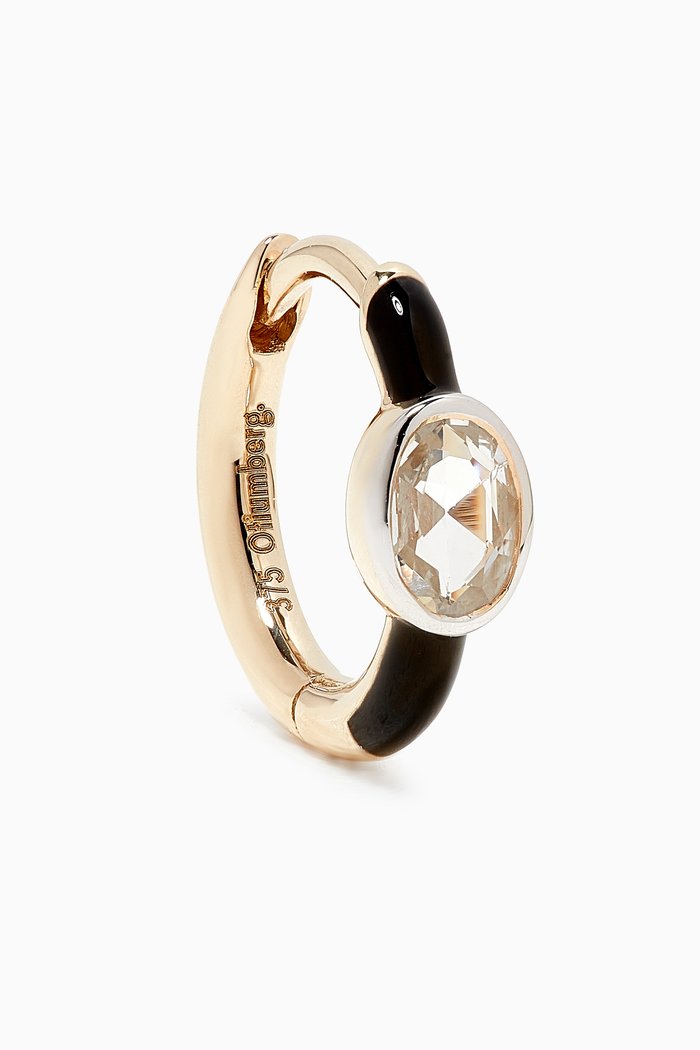 

Oval White Sapphire Enamel Single Huggie in 9kt Yellow Gold