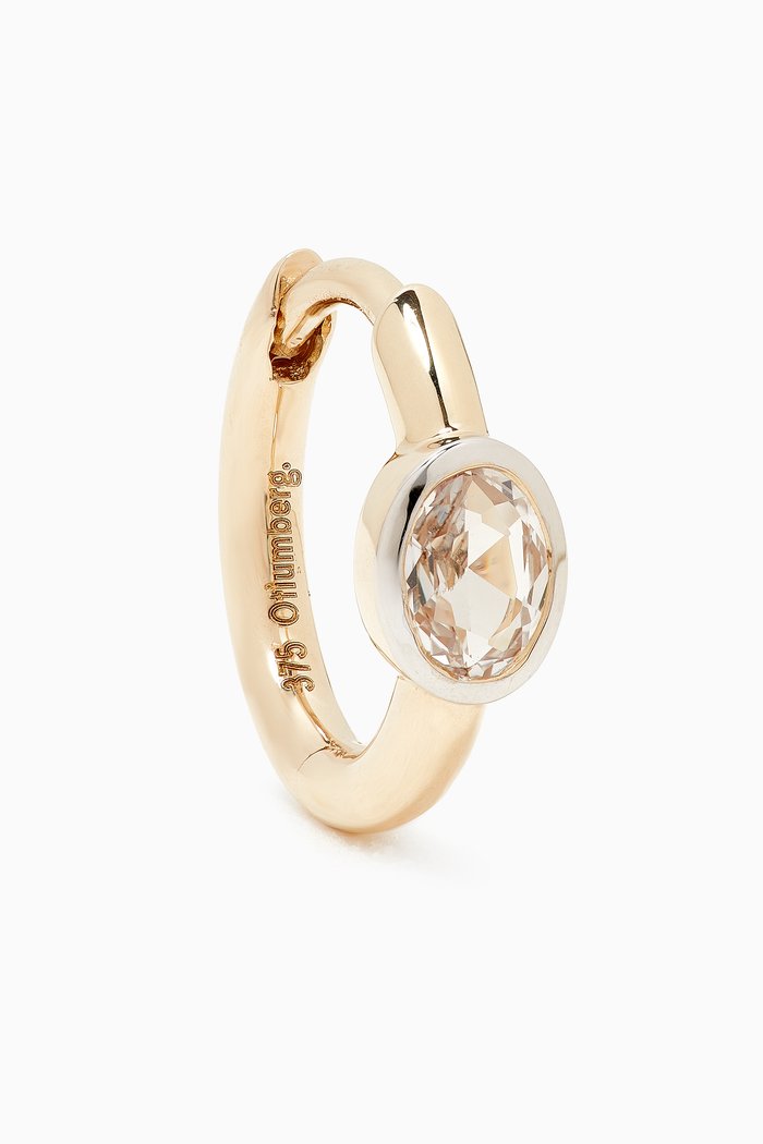 

Oval White Sapphire Single Huggie in 9kt Yellow Gold
