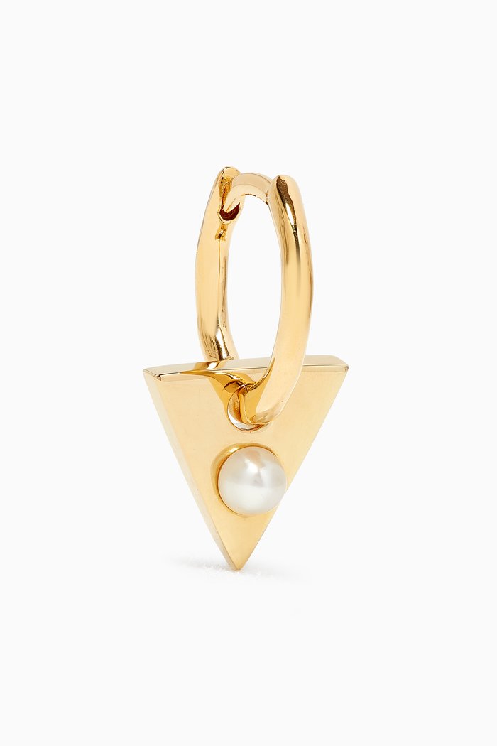 

Single Mini Essential Hoop & Pearl Triangle Charm in 14kt Yellow Gold Vermeil