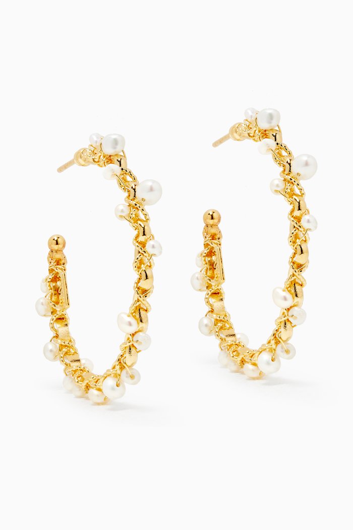 

Orphee Hoop Earrings with 24kt Gold Plating, White