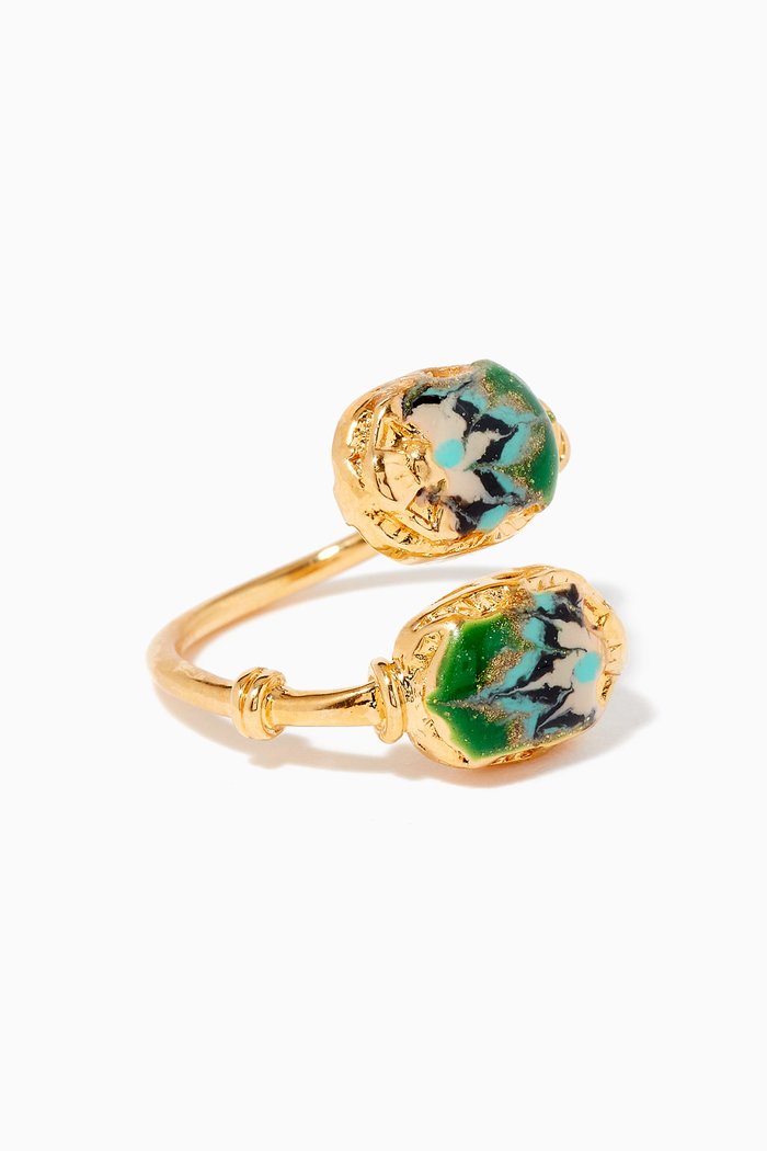 

Duality Scaramouche Ring in 24kt Gold Plating, Green