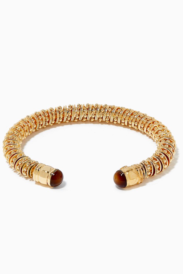 

Petra Cabochan Bracelet in 24kt Gold Plating, Brown