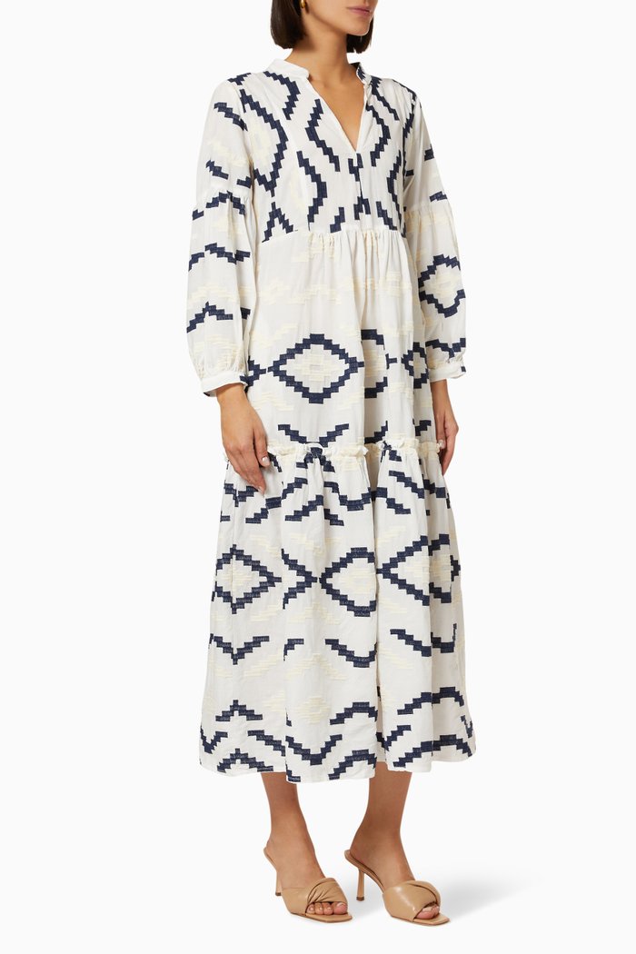 

Printed Tiered Dress, White