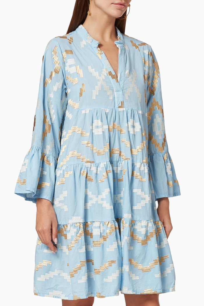 

Printed Tiered Dress, Blue