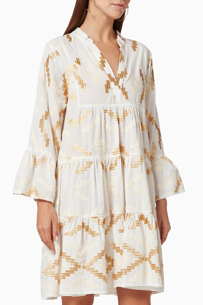 

Printed Tiered Dress, White