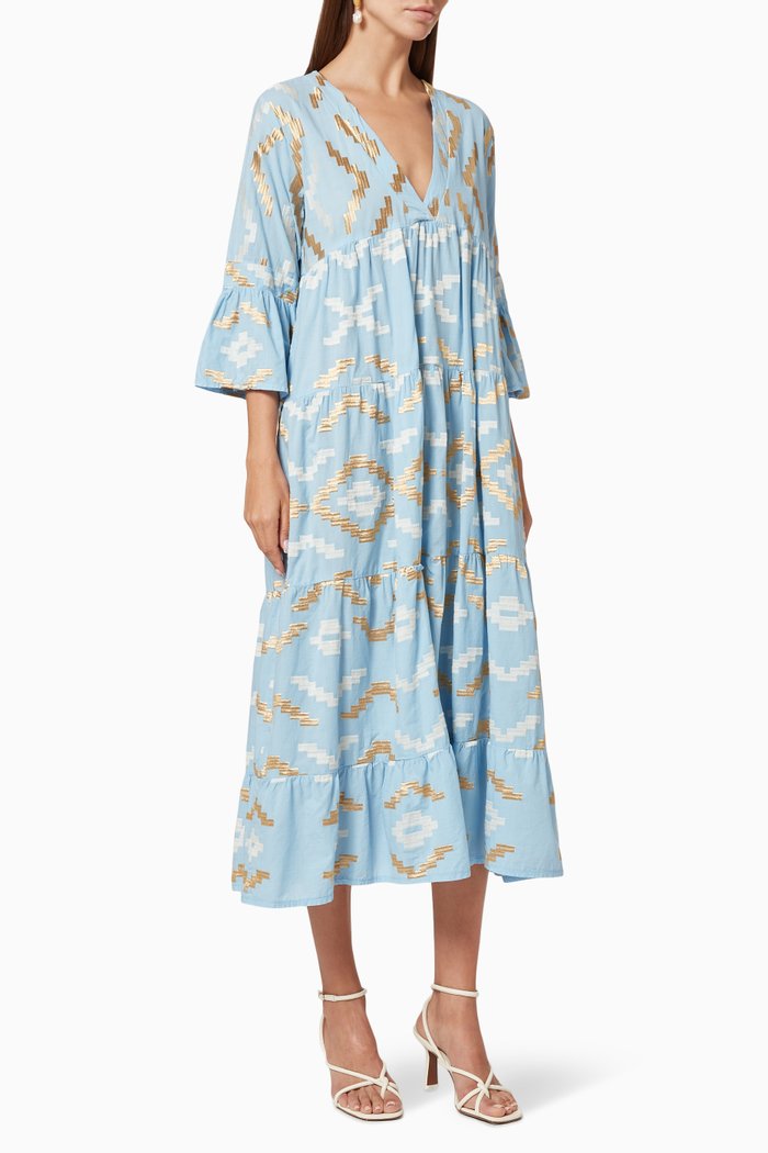 Printed Tiered Dress, Blue