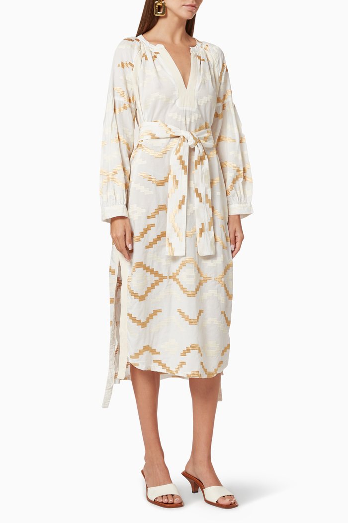 

Printed Belted Dress, White