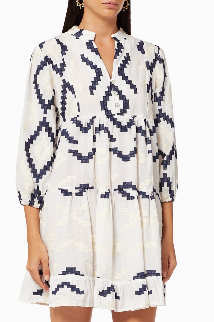 

Tiered Dress in Embroidered Cotton, White