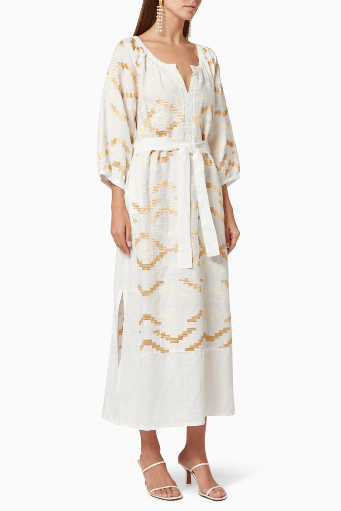

Printed Belted Dress, White