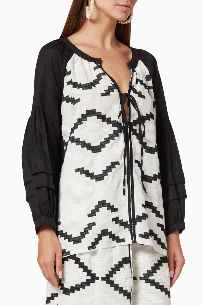

Printed Tie-Up Top, Black