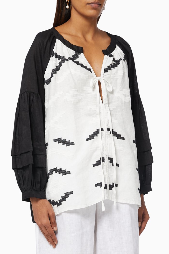 

Tie-Up Top in Embroidered Cotton, White