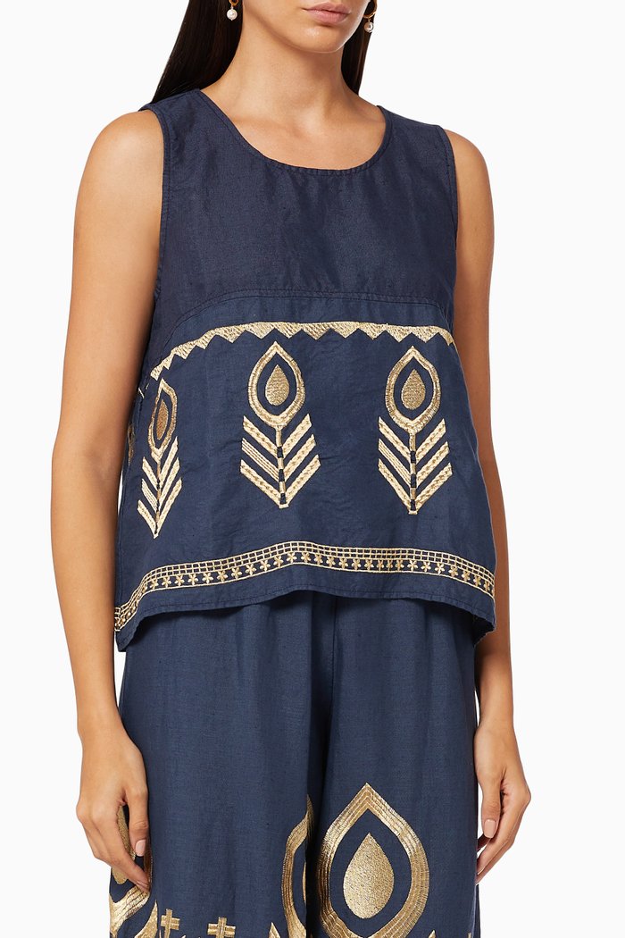 

Sleeveless Top in Embroidered Cotton, Blue