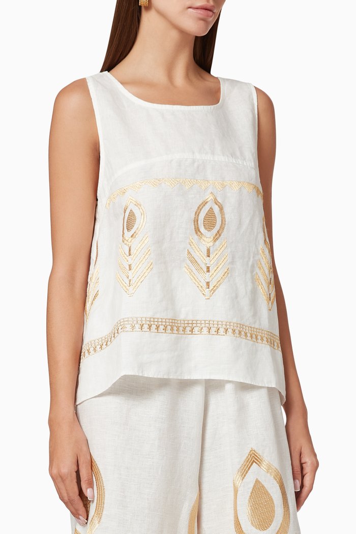 

Printed Cotton Top, White