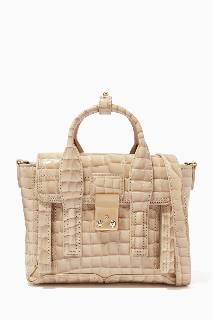 

Pashli Mini Satchel in Bubble Croc-Embossed Leather, Neutral