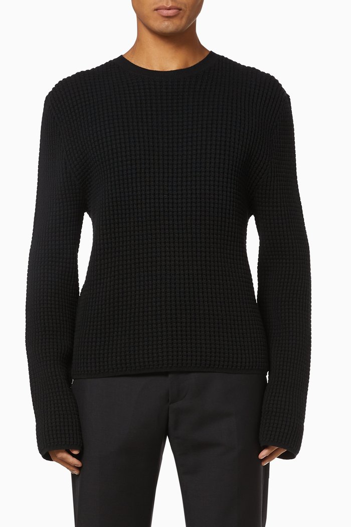 

Cashmere Cotton Waffle Knit Sweater, Black