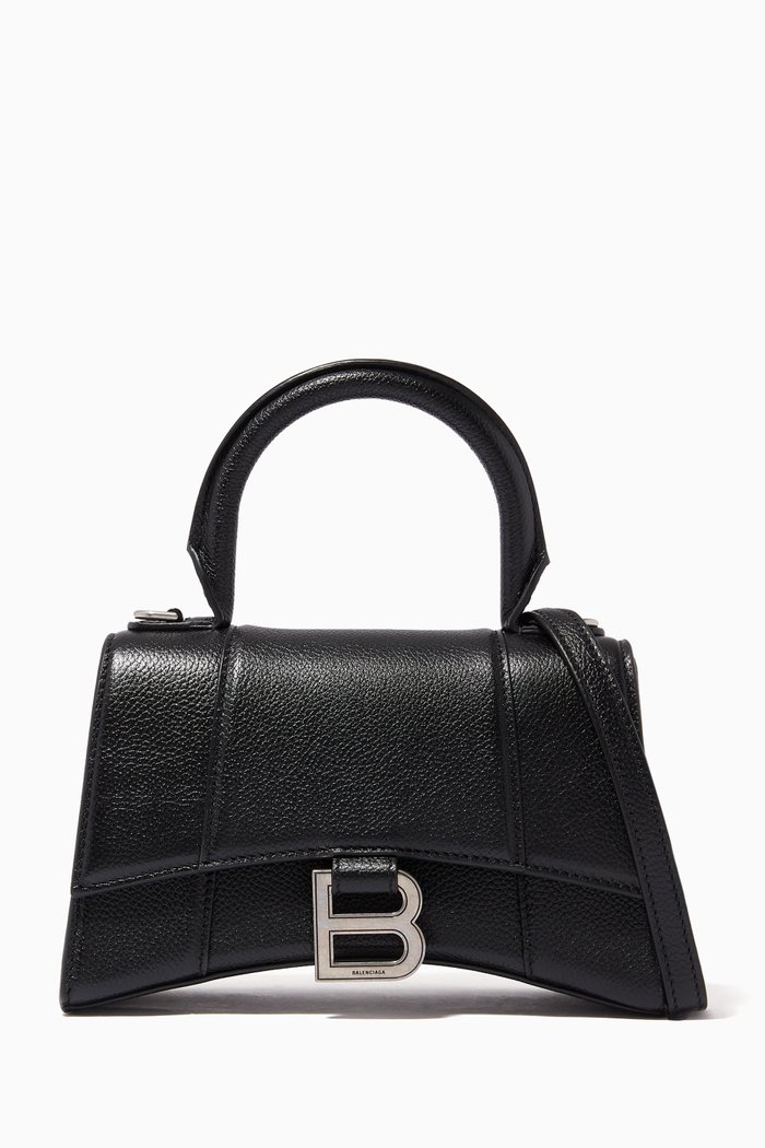 

Hourglass Mini Top Handle in Grained Calfskin, Black