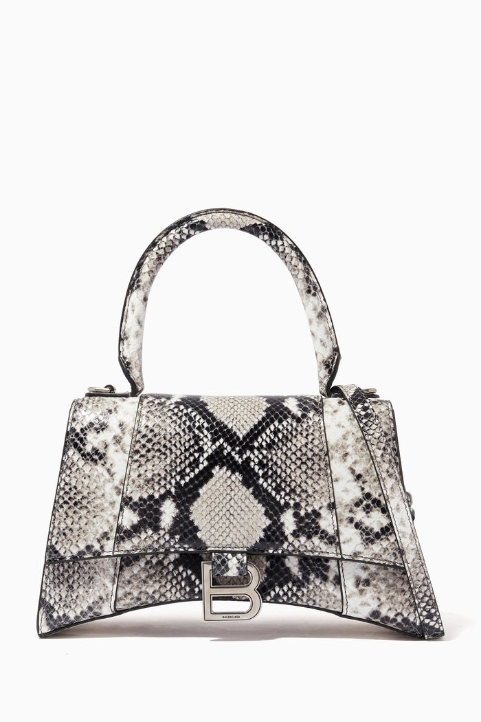 

Hourglass Small Top Handle Bag in Python Printed Calfskin, Grey