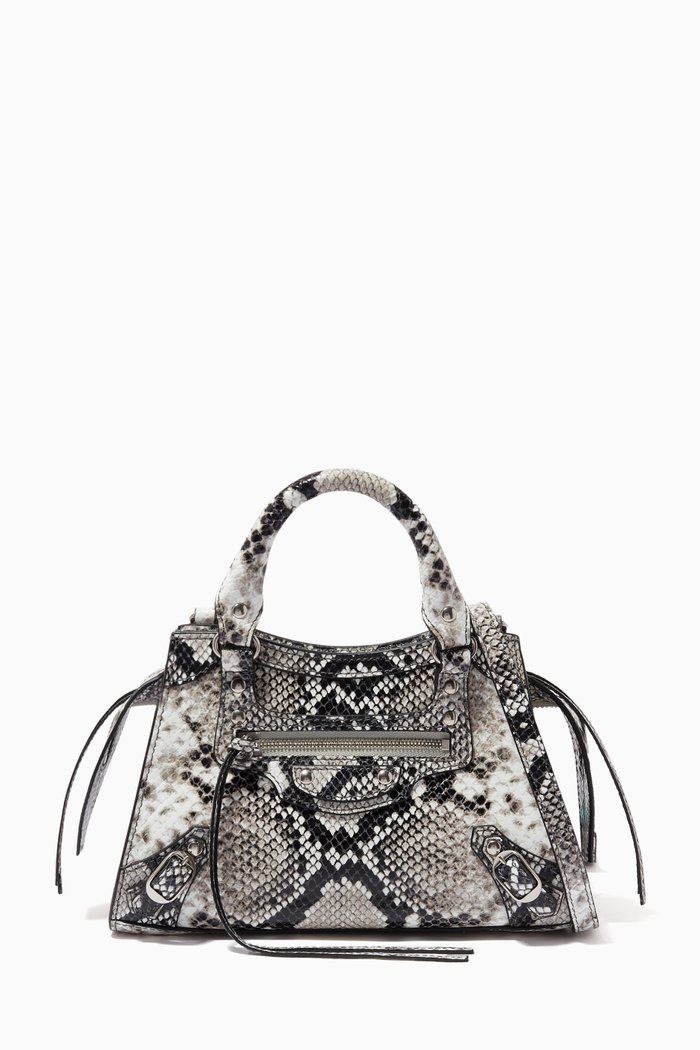 Neo Classic Mini Top Handle Bag in Python Printed Calfskin, Grey