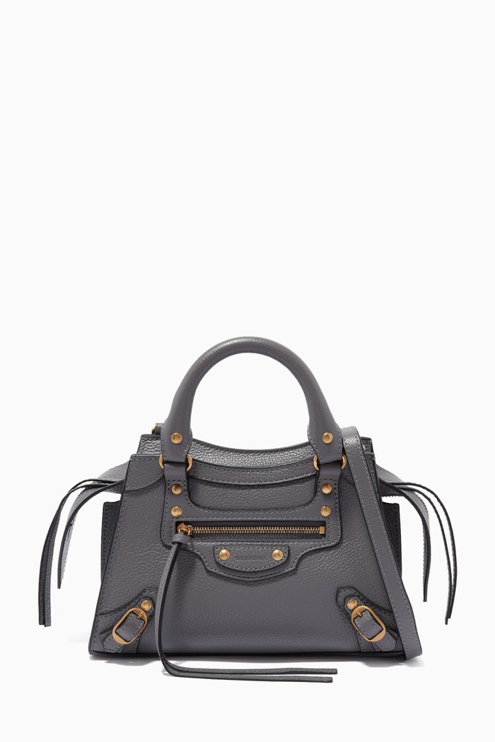 

Neo Classic Mini Top Handle Bag in Grained Calfskin, Grey
