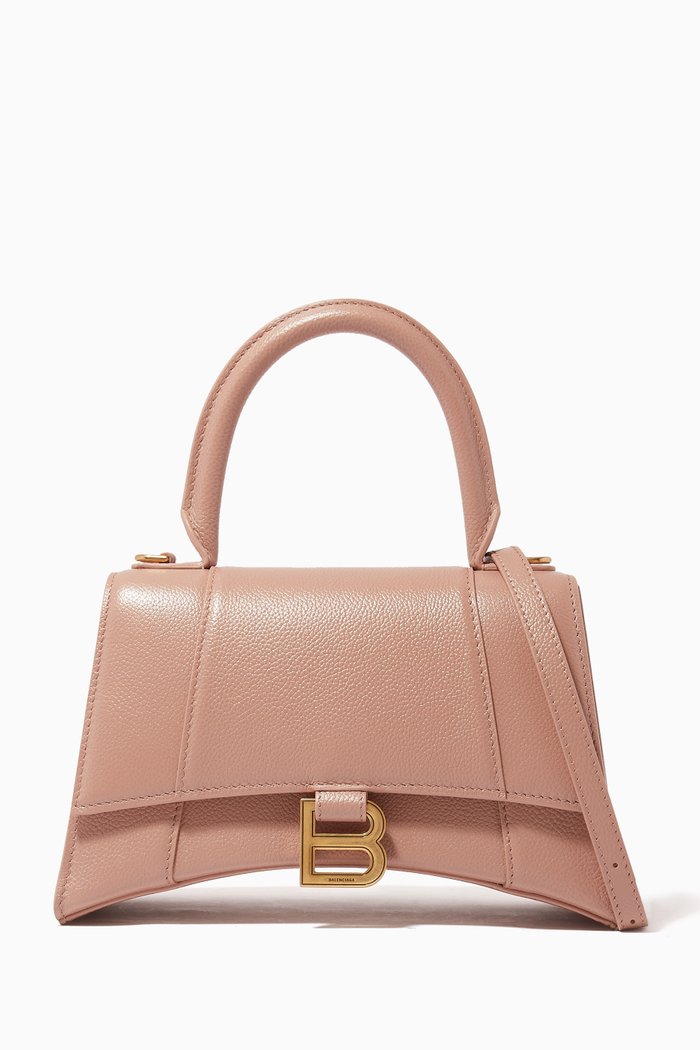 

Hourglass Small Top Handle Bag in Grained Calfskin, Neutral