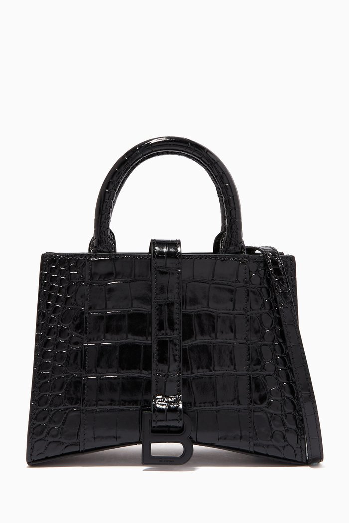

Hourglass XXS East-West Tote Bag in Shiny Croc-Embossed Calfskin, Black