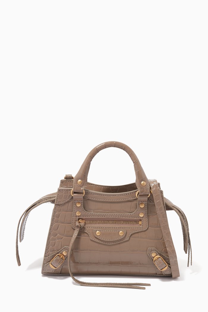 

Neo Classic Mini Top Handle Bag in Shiny Crocodile Embossed Calfskin, Neutral