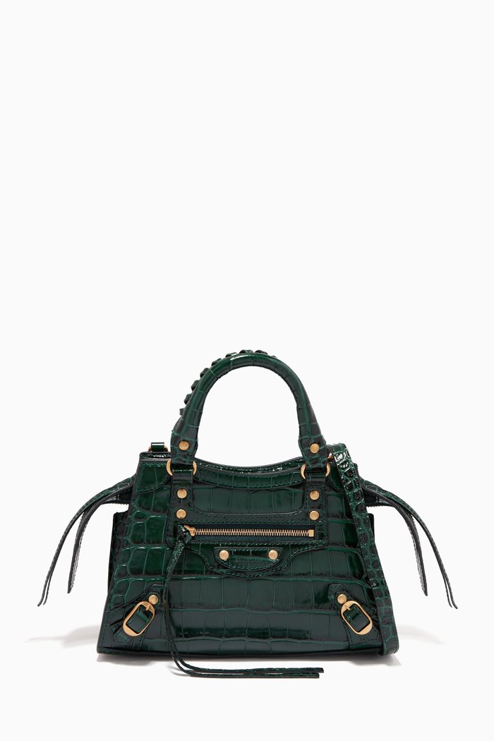 

Neo Classic Mini Top Handle Bag in Shiny Crocodile Embossed Calfskin, Green