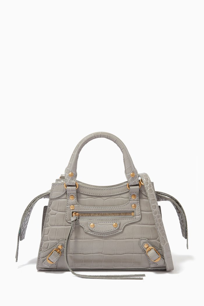 

Neo Classic Mini Top Handle Bag in Shiny Crocodile Embossed Calfskin, Grey