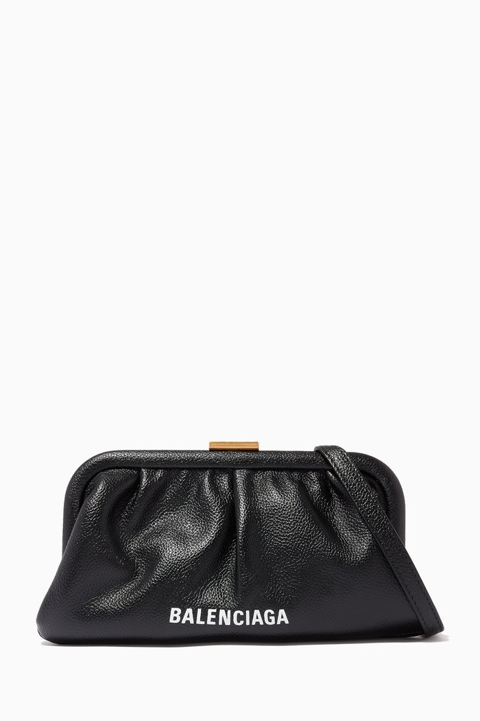

Cloud XS Clutch with Strap in Grained Calfskin, Black