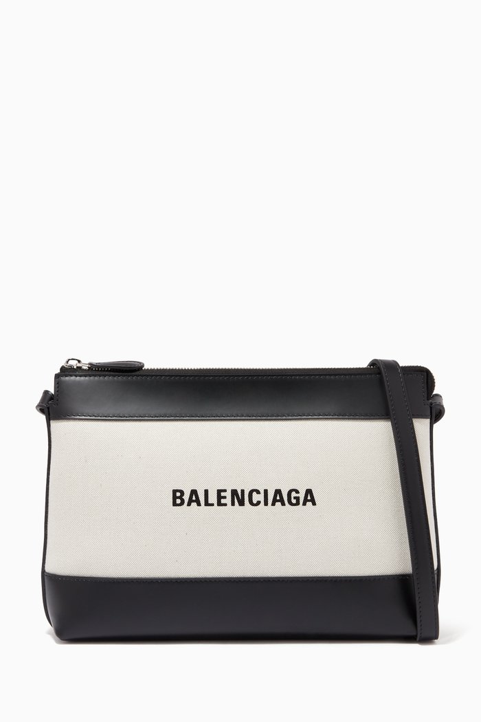 

Navy Crossbody Pouch in Organic Cotton Canvas & Calfskin, Black