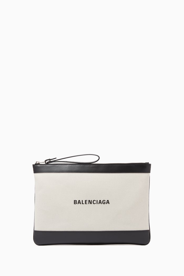 

Navy Medium Pouch in Organic Cotton Canvas & Calfskin, Black