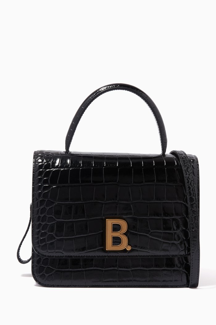 

B. Top Handle Bag in Shiny Crocodile Embossed Calfskin, Black