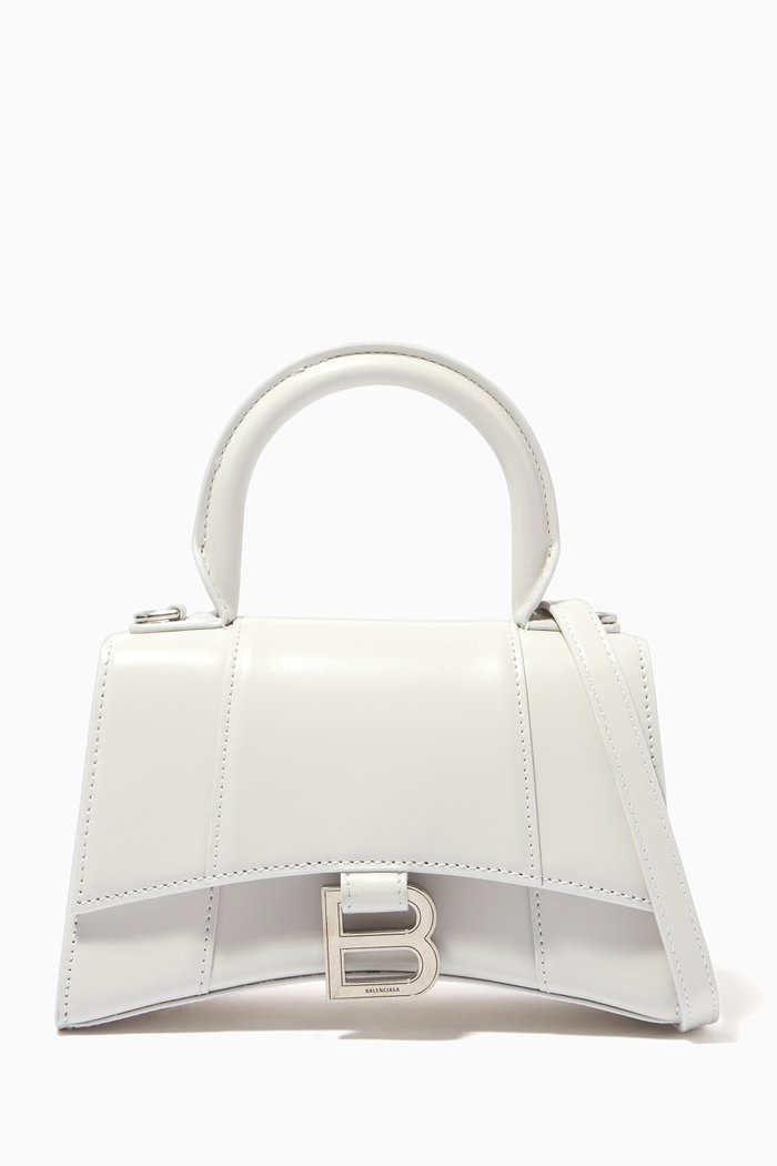

Hourglass XS Top Handle Bag in Shiny Box Calfskin, White