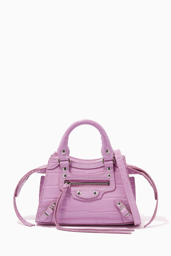 

Neo Classic Nano Top Handle in Shiny Crocodile Embossed Calfskin, Purple