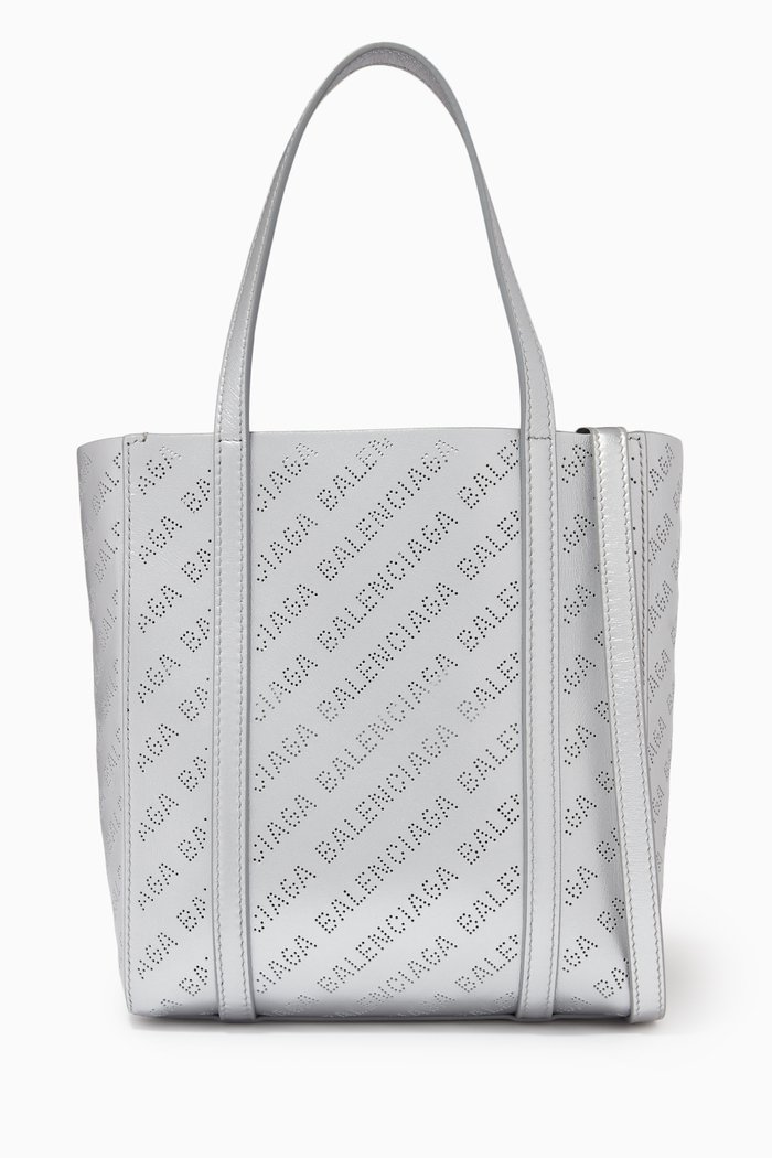 

Everyday XXS Tote Bag in Allover Logo Metallic Smooth Calfskin, Silver