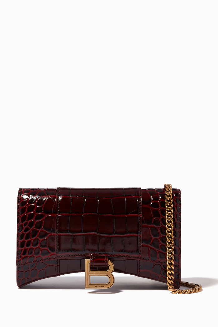 

Hourglass Mini Wallet on Chain in Shiny Crocodile Embossed Calfskin, Red
