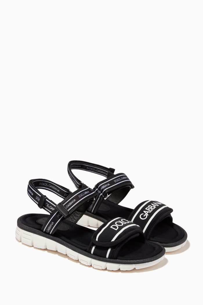 Sandals with Logo in Scuba Fabric, Black