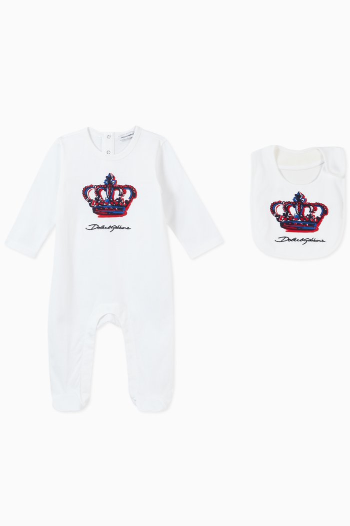 

2-piece Gift Set with Crown Print in Cotton Jersey, White