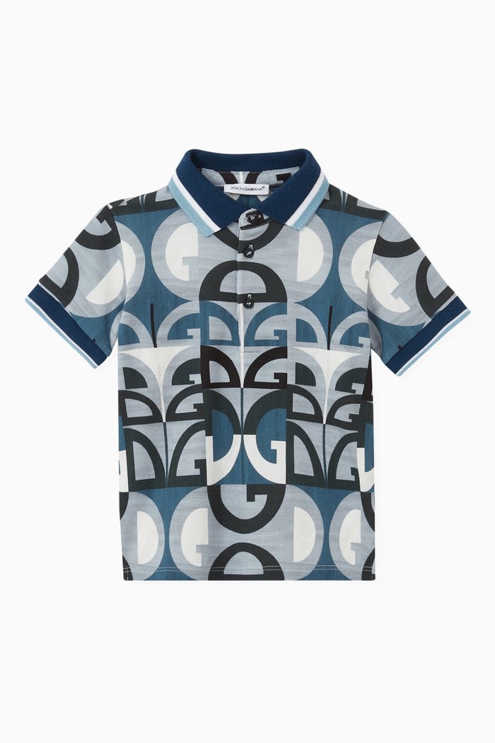 

Polo Shirt in Geometric DG-print Cotton Piqué, Blue
