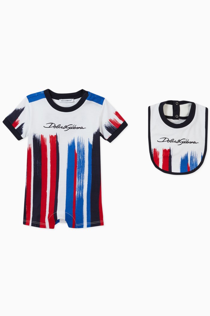 2-piece Gift Set with Crown in Brushstroke-print Cotton Jersey, Multicolour