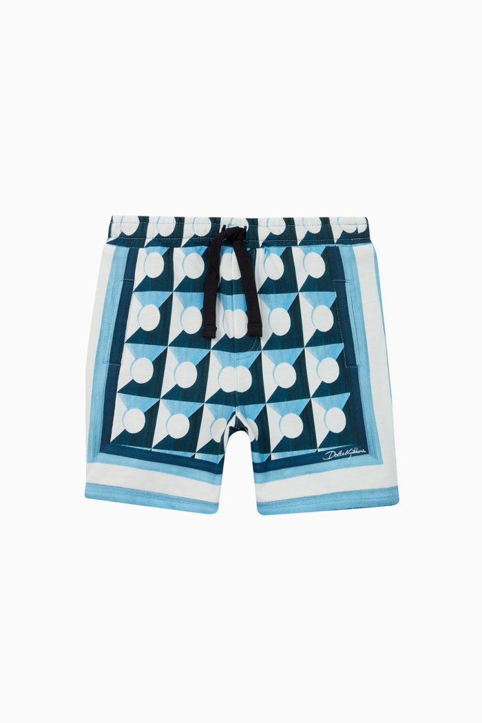 

Round DG Patch Majolica Cotton Shorts, Blue