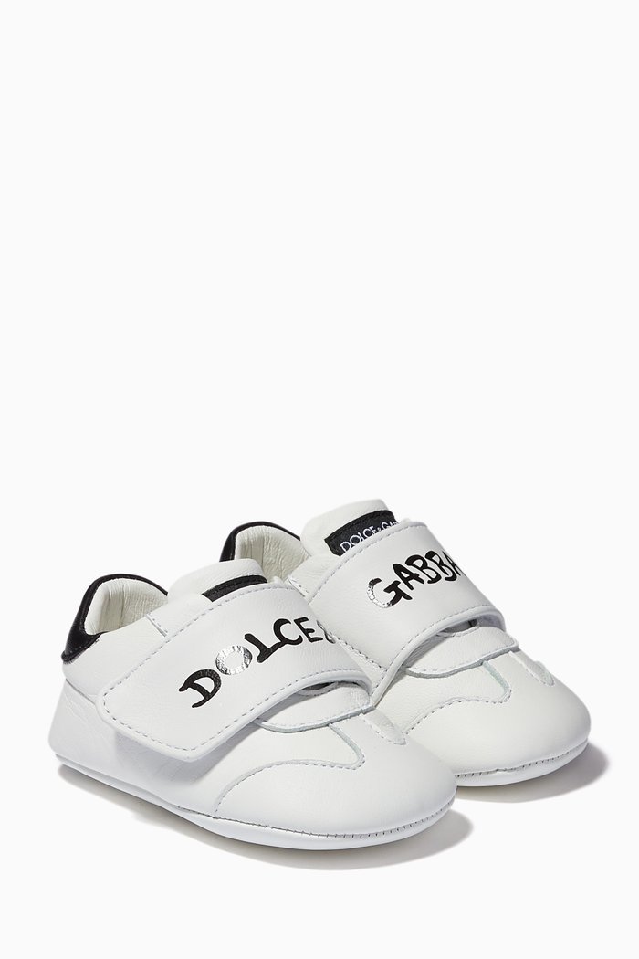 

Sneakers with Logo Print in Lambskin, White