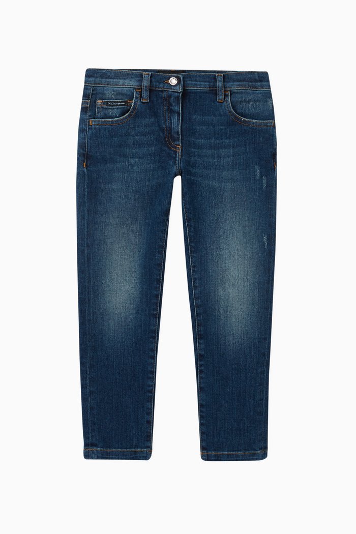 

Skinny Stretch Jeans with Floral Patch, Blue
