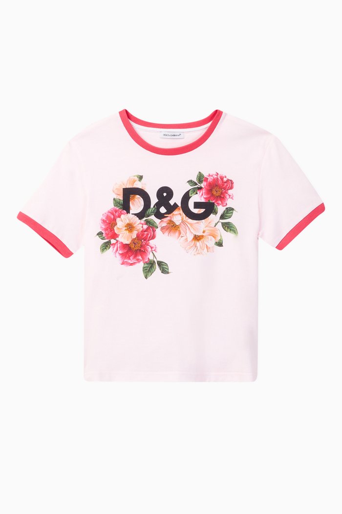 

Cotton Jersey T-shirt with DG Camellia Print, Pink