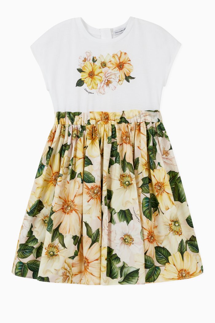 Camellia Jersey & Poplin Midi Dress, Yellow